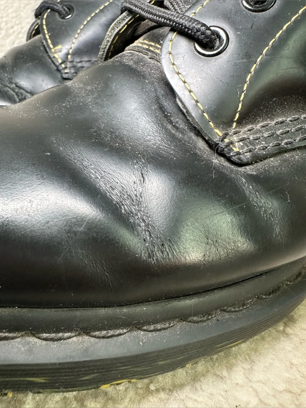 Dr. Martens 1460 Black Leather Yellow Stitch Combat Boots Grunge Punk Goth 11